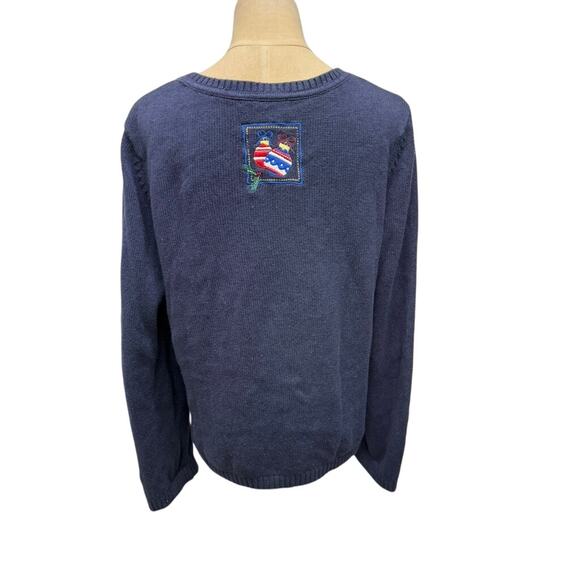 "Christopher & Banks" Vintage Patchwork Christmas Sweater Snowman SZ L Ugly Warm - Picture 3 of 11